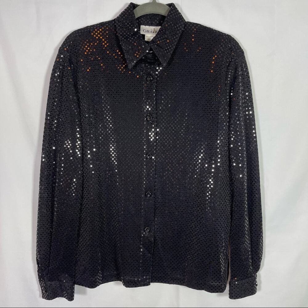 NWT Graff, Glitzy Button Down with Tank Top Set, Size Small. Black Glitzy